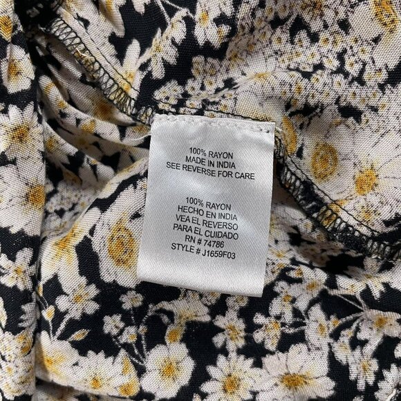 Patrons of Peace Yellow & Black Floral Tie Front Blouse – Size S - Picture 6 of 7